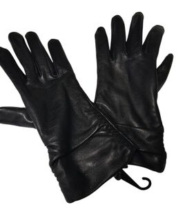 Fownes Brothers Metisse Ruched Leather Touchscreen Gloves Black‎ Size M